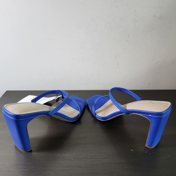 The Drop Avery Blue Faux Leather 2 Strap High Heel Sandals Shoes Sz 9M NWOB - Picture 4 of 8